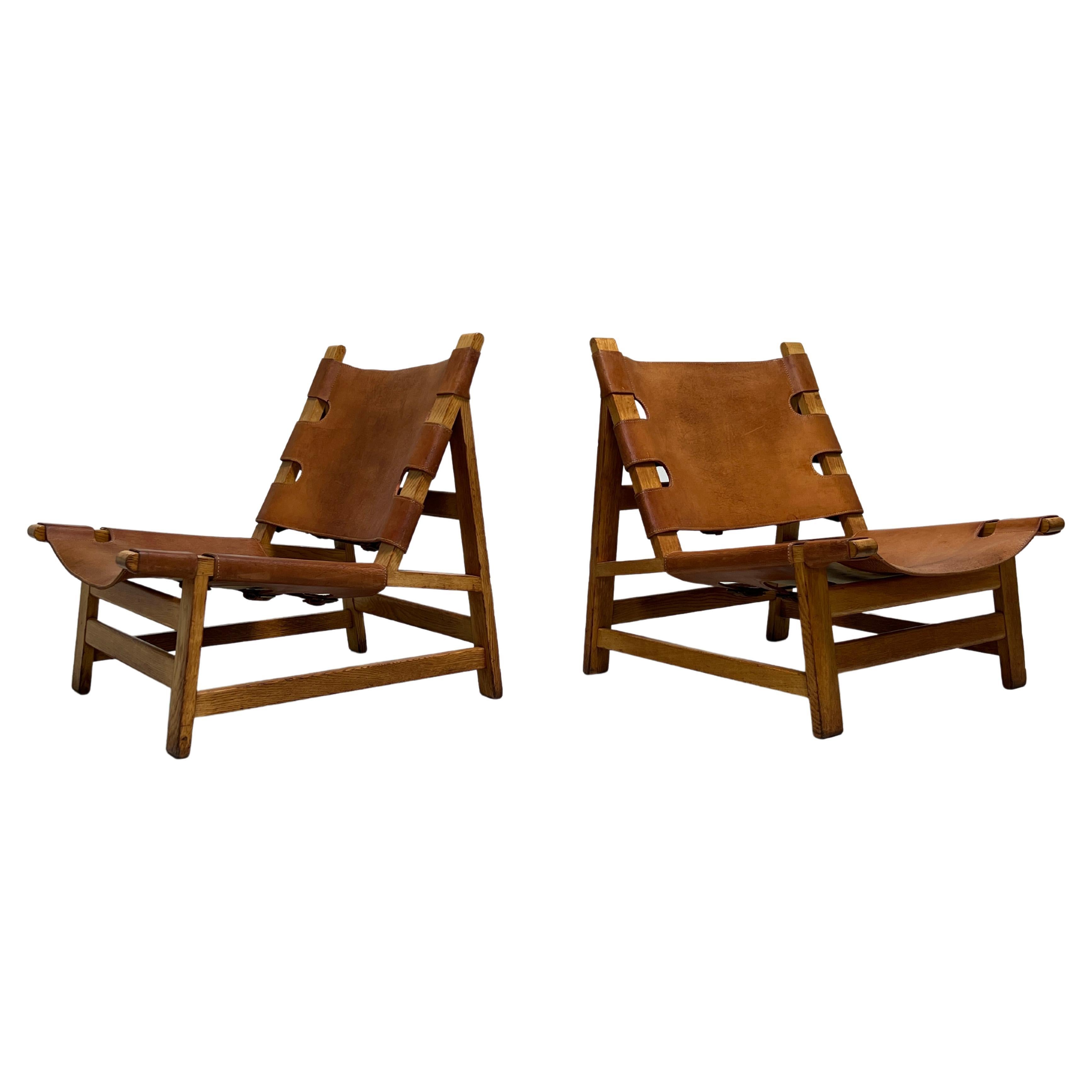 Pair of Borge Mogensen Patinated Leather Lounge Chairs 