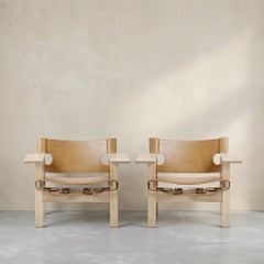 Pair Of Borge Mogensen Spanish Chair in Natural Leather and Oak