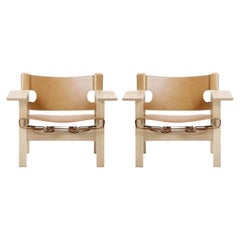 Pair Of Borge Mogensen Spanish Chair in Natural Leather and Oak