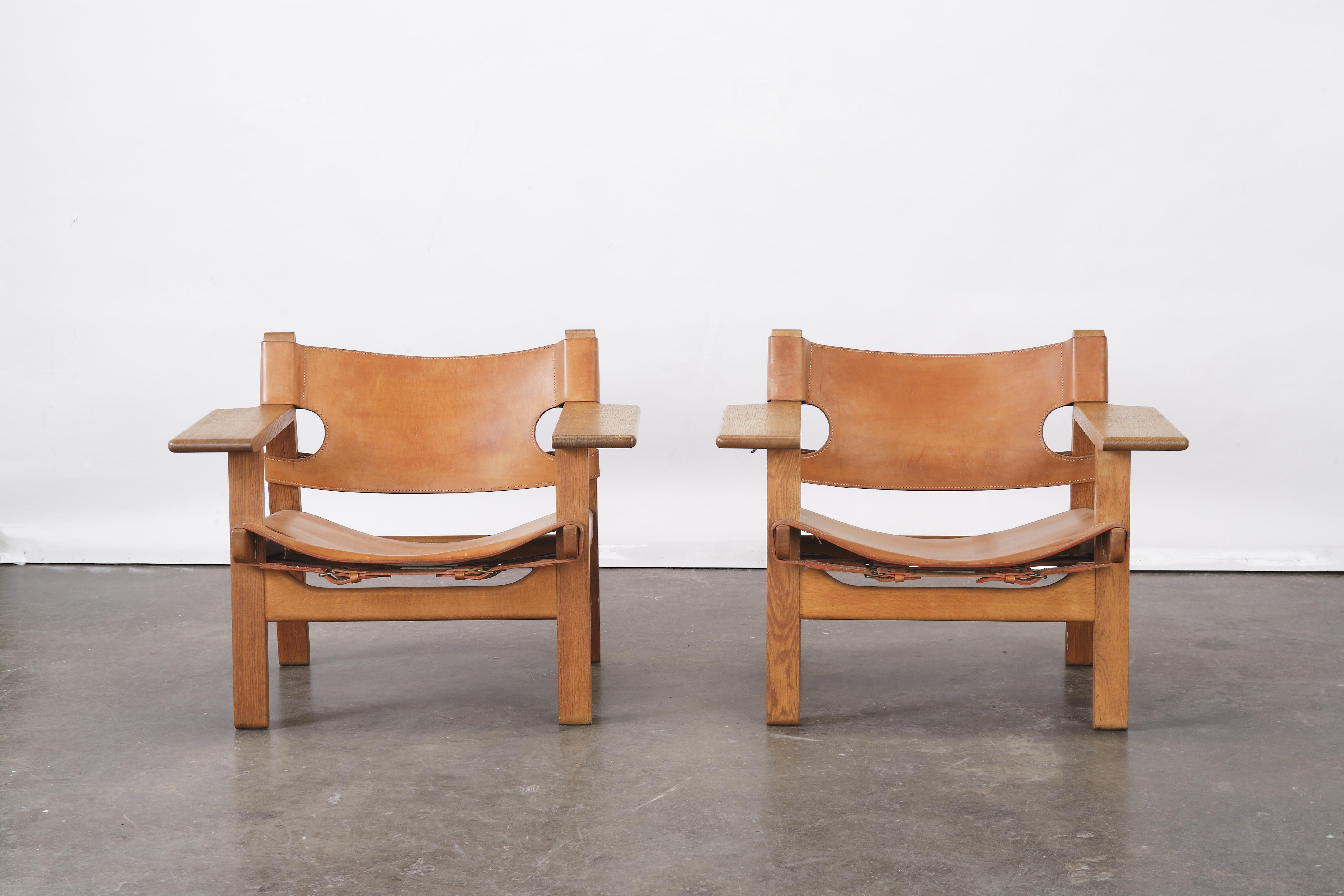 Mid-Century Modern Pair of Borge Mogensen Spanish Chairs, Denmark, 1950s-1960s