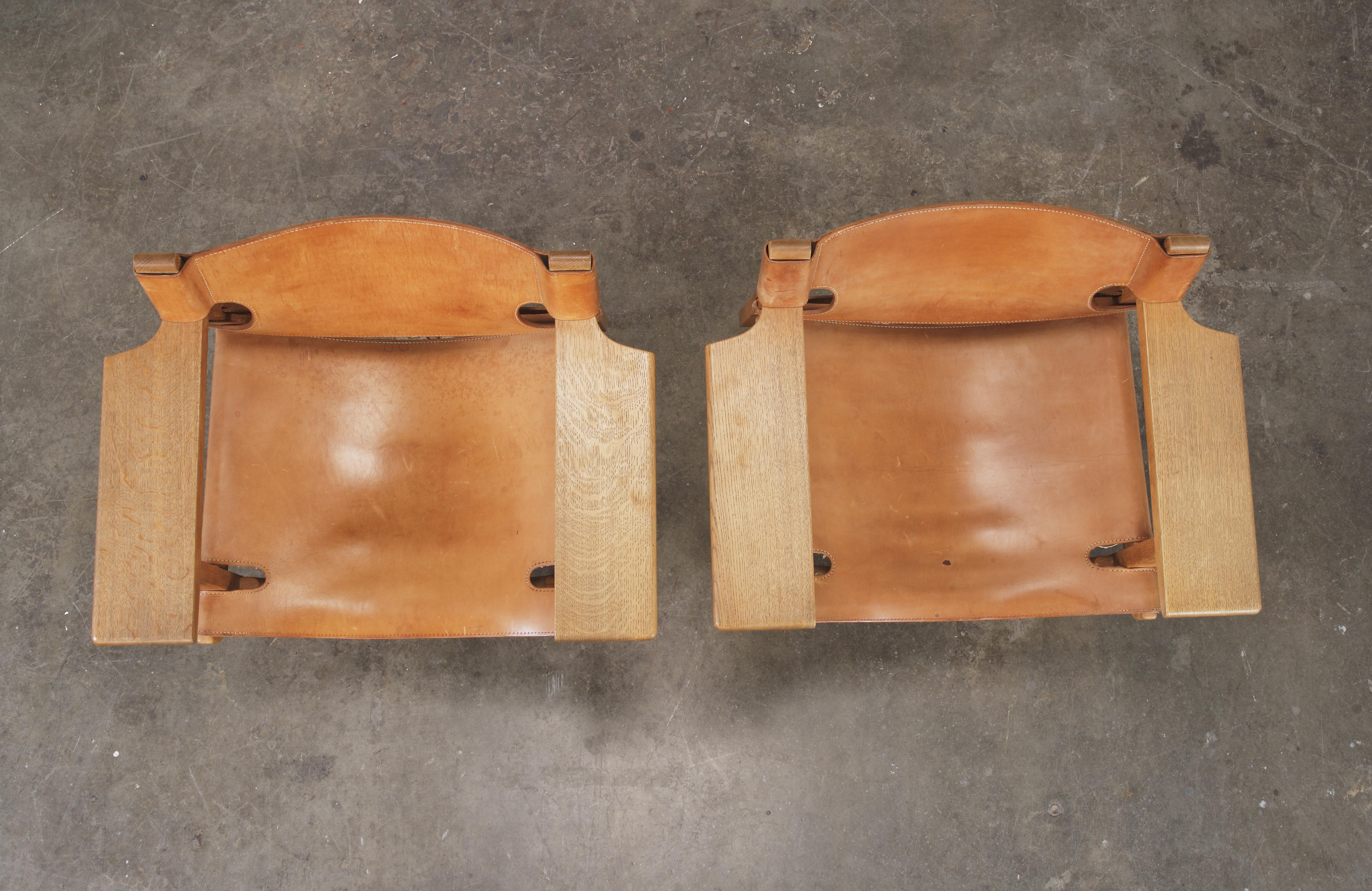 Leather Pair of Borge Mogensen Spanish Chairs, Denmark, 1950s-1960s