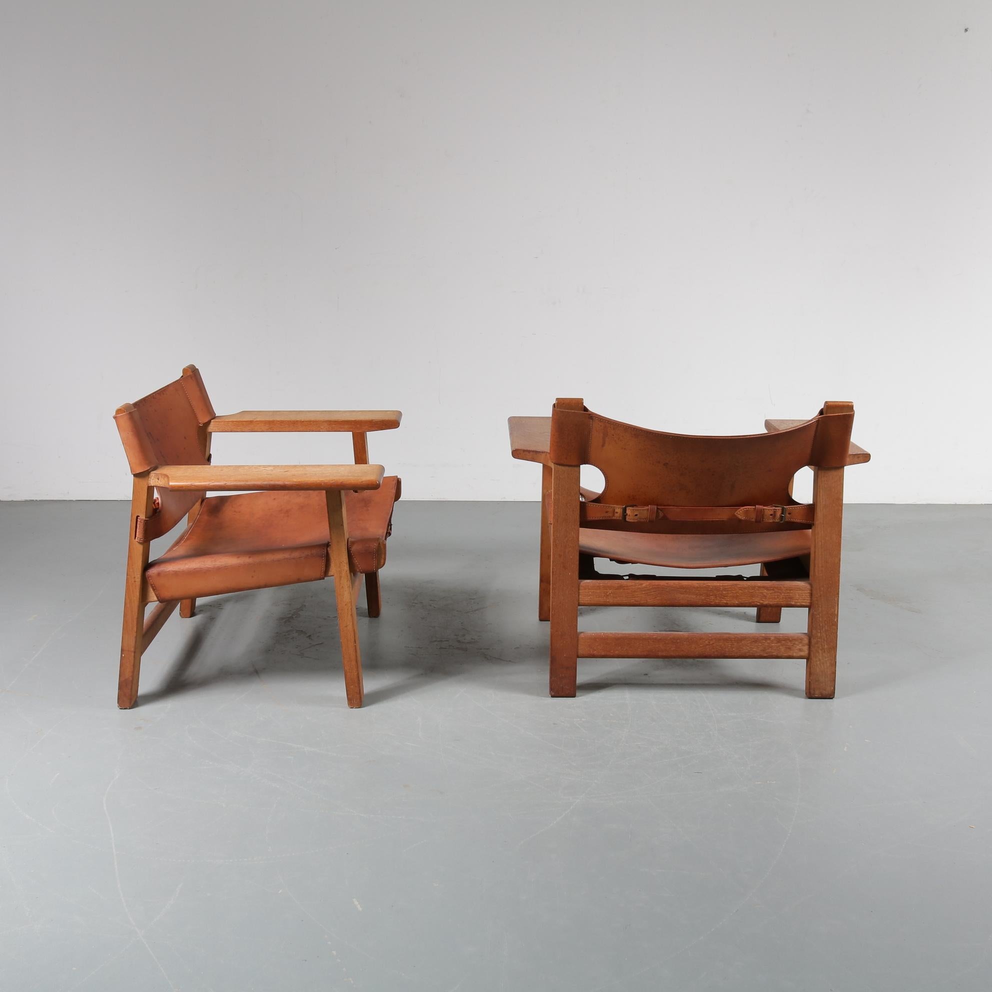 Mid-20th Century Pair of Borge Mogensen Spanish Chairs for Fredericia, Denmark, 1950
