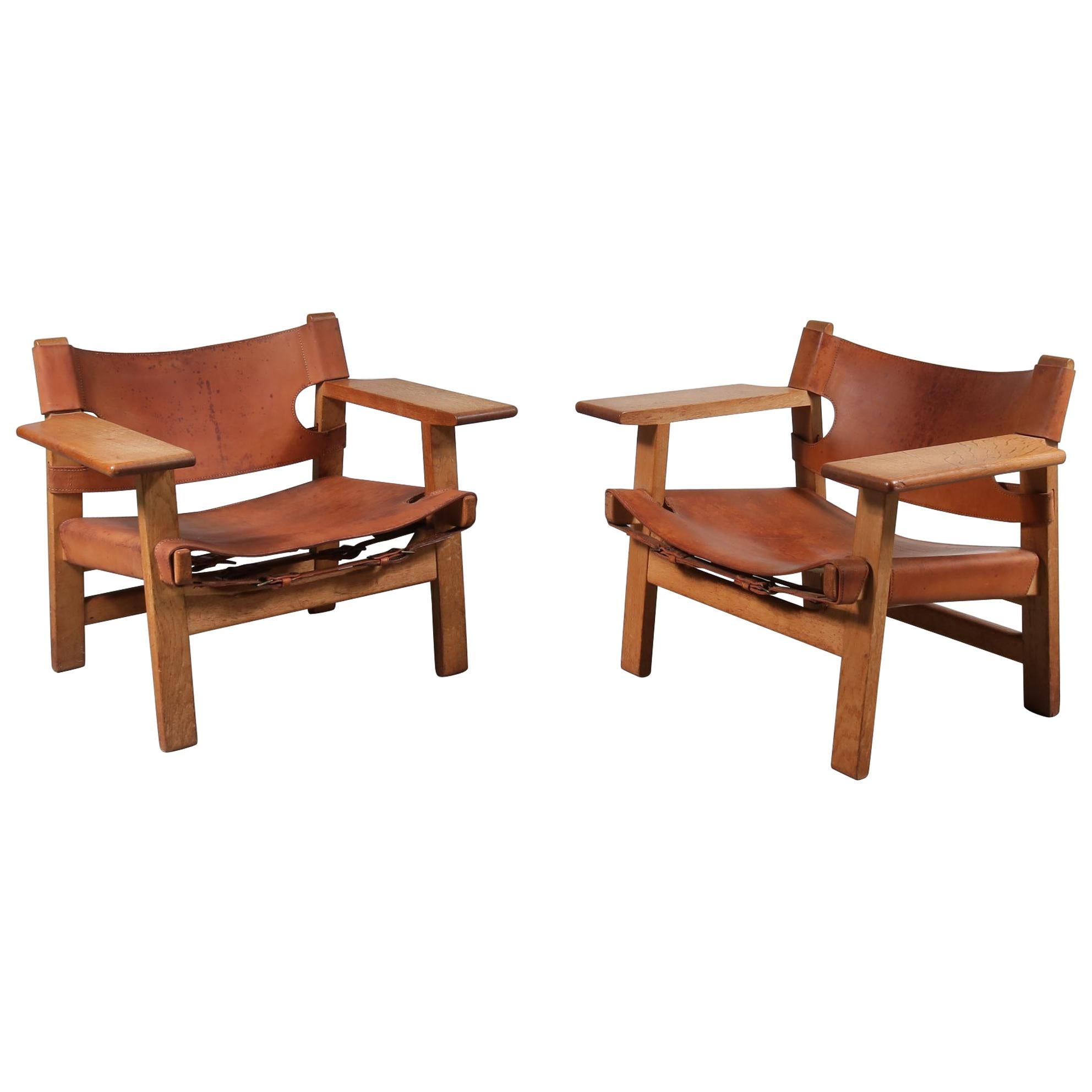 Pair of Borge Mogensen Spanish Chairs for Fredericia, Denmark, 1950