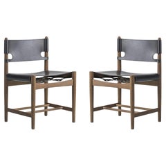 Pair of Borge Mogensen Spanish Dining Chair in Smoked Oak Without Arm