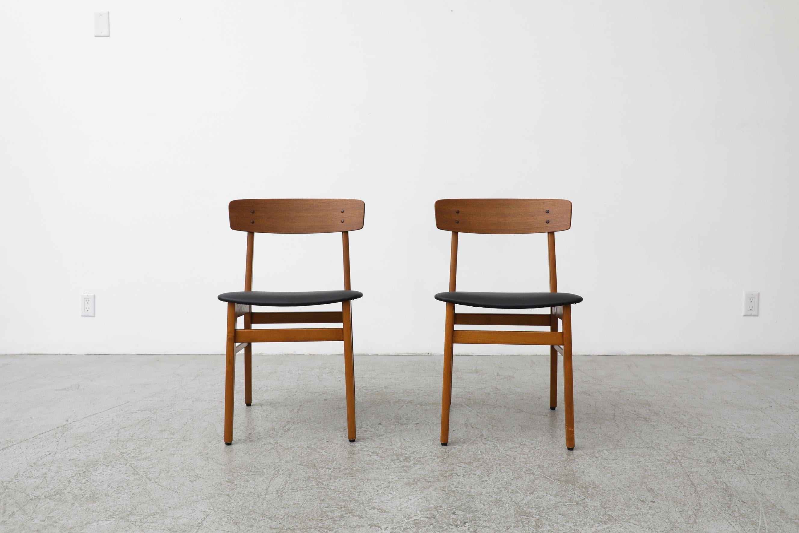 Mid-Century Modern Pair of Borge Mogensen Style Danish Chairs by Farstrup with Black Skai Seats For Sale