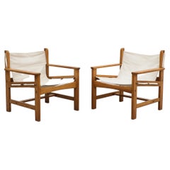 Pair of Borge Mogensen Style Pine and Canvas Safari Chairs