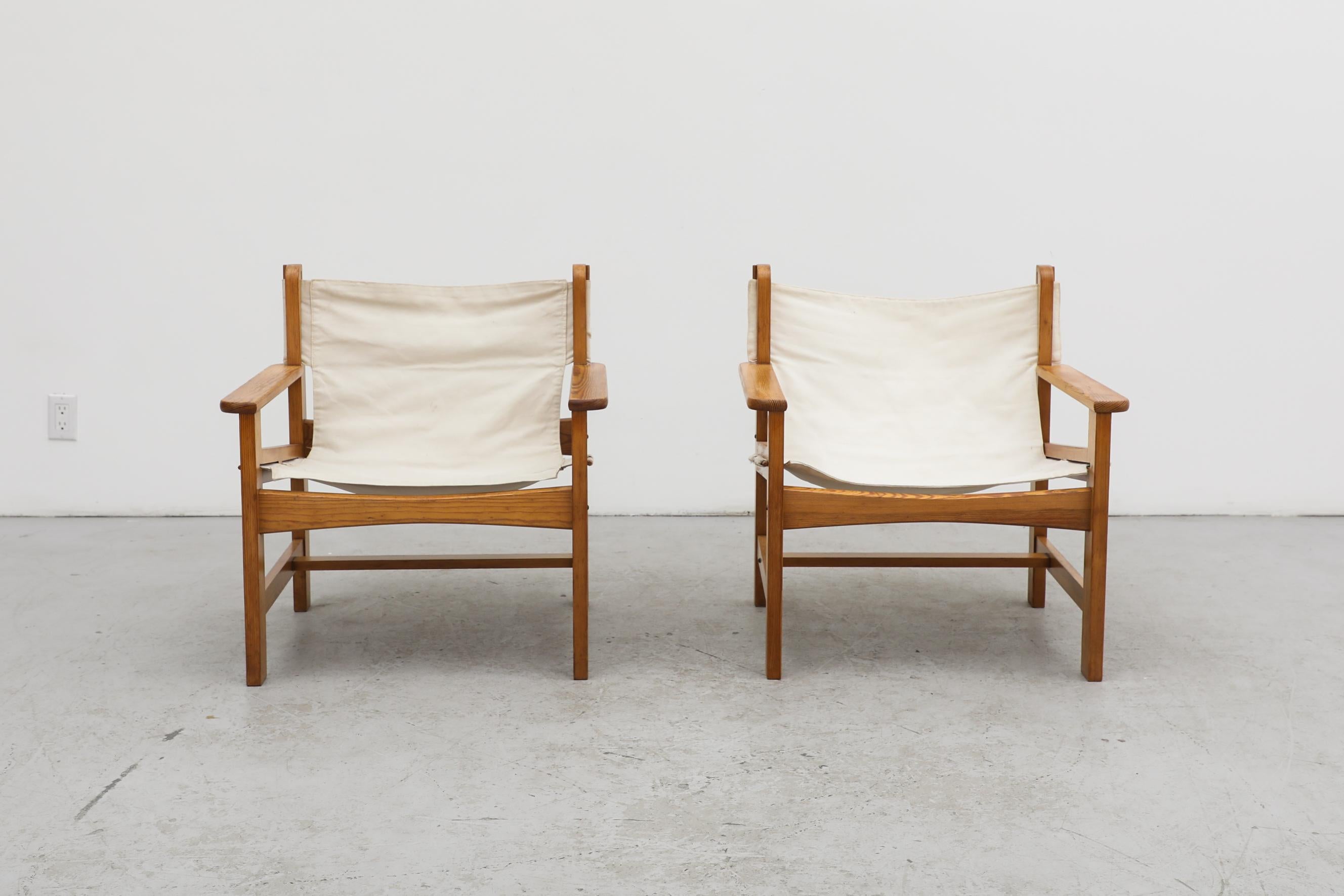 Mid-Century Modern Pair of Borge Mogensen Style Pine and Canvas Safari Chairs