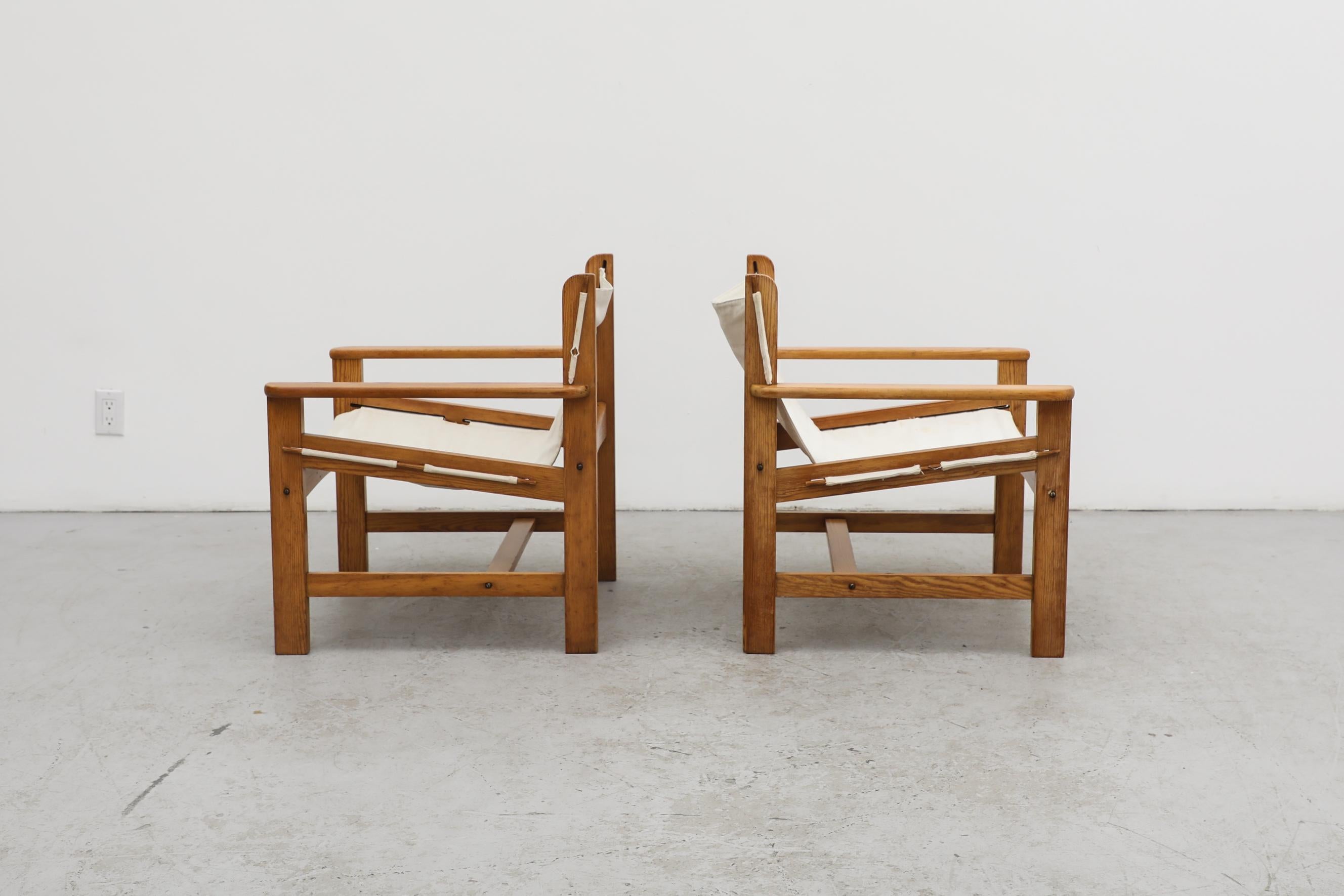 Pair of Borge Mogensen Style Pine and Canvas Safari Chairs In Good Condition In Los Angeles, CA