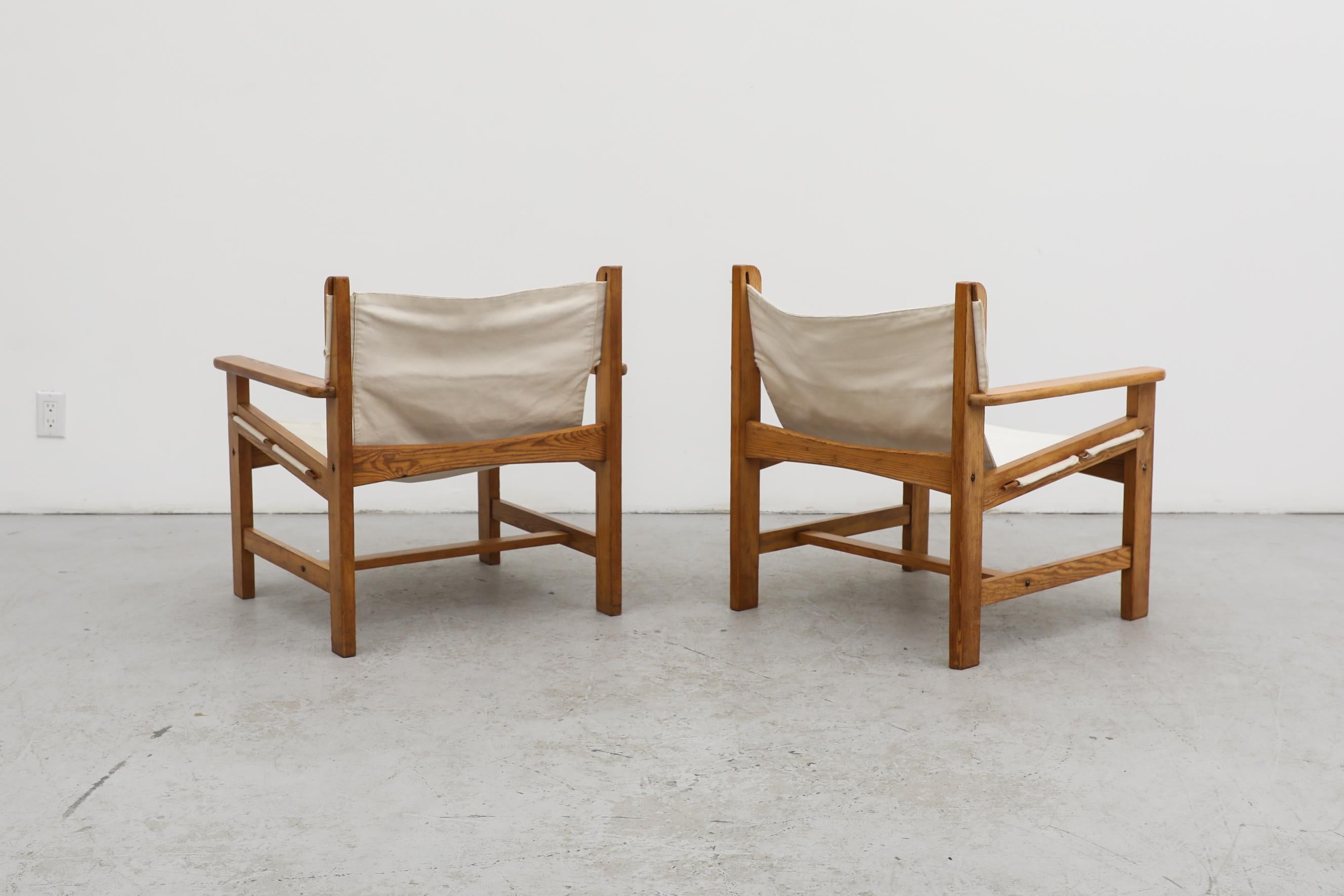 20th Century Pair of Borge Mogensen Style Pine and Canvas Safari Chairs