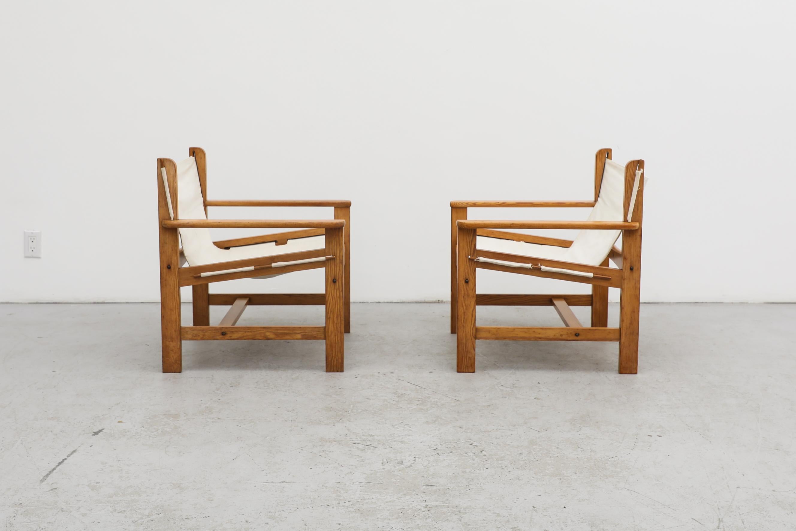 Pair of Borge Mogensen Style Pine and Canvas Safari Chairs 2