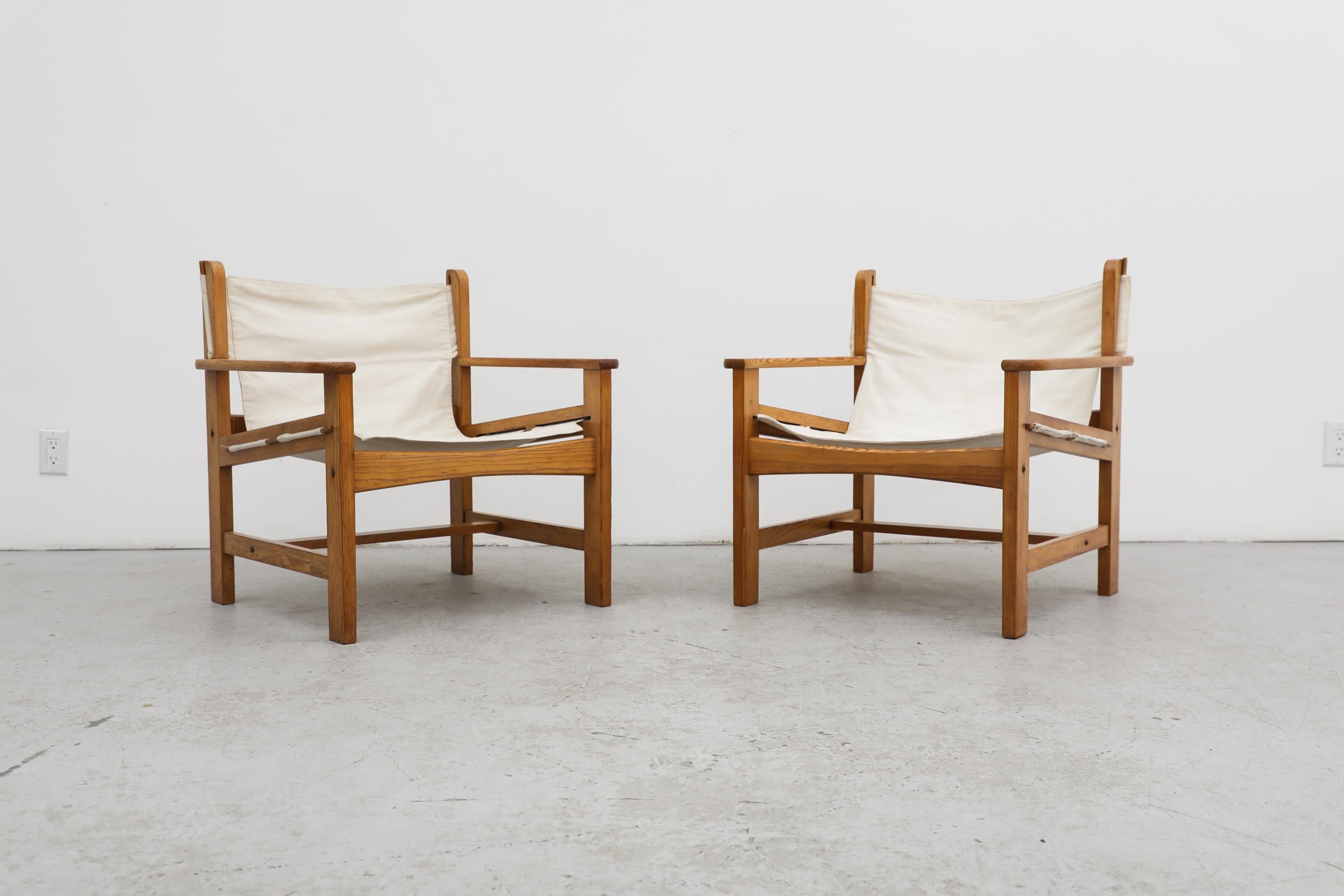 Pair of Borge Mogensen Style Pine and Canvas Safari Chairs 3