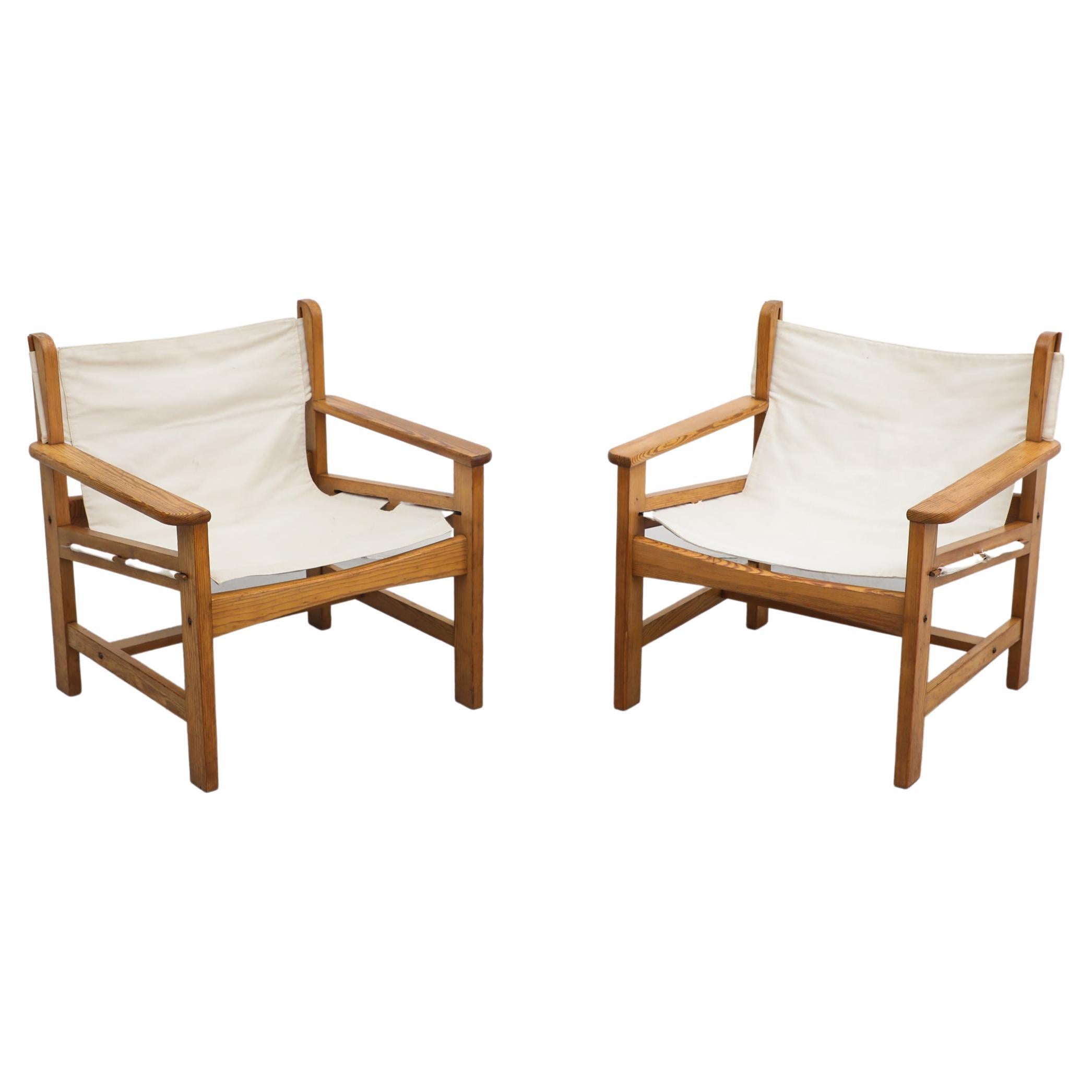 Pair of Borge Mogensen Style Pine and Canvas Safari Chairs