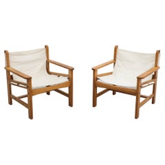 Pair of Borge Mogensen Style Pine and Canvas Safari Chairs