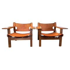 Pair of Borge Mogenson Oak & Leather Spanish Chairs 1950s