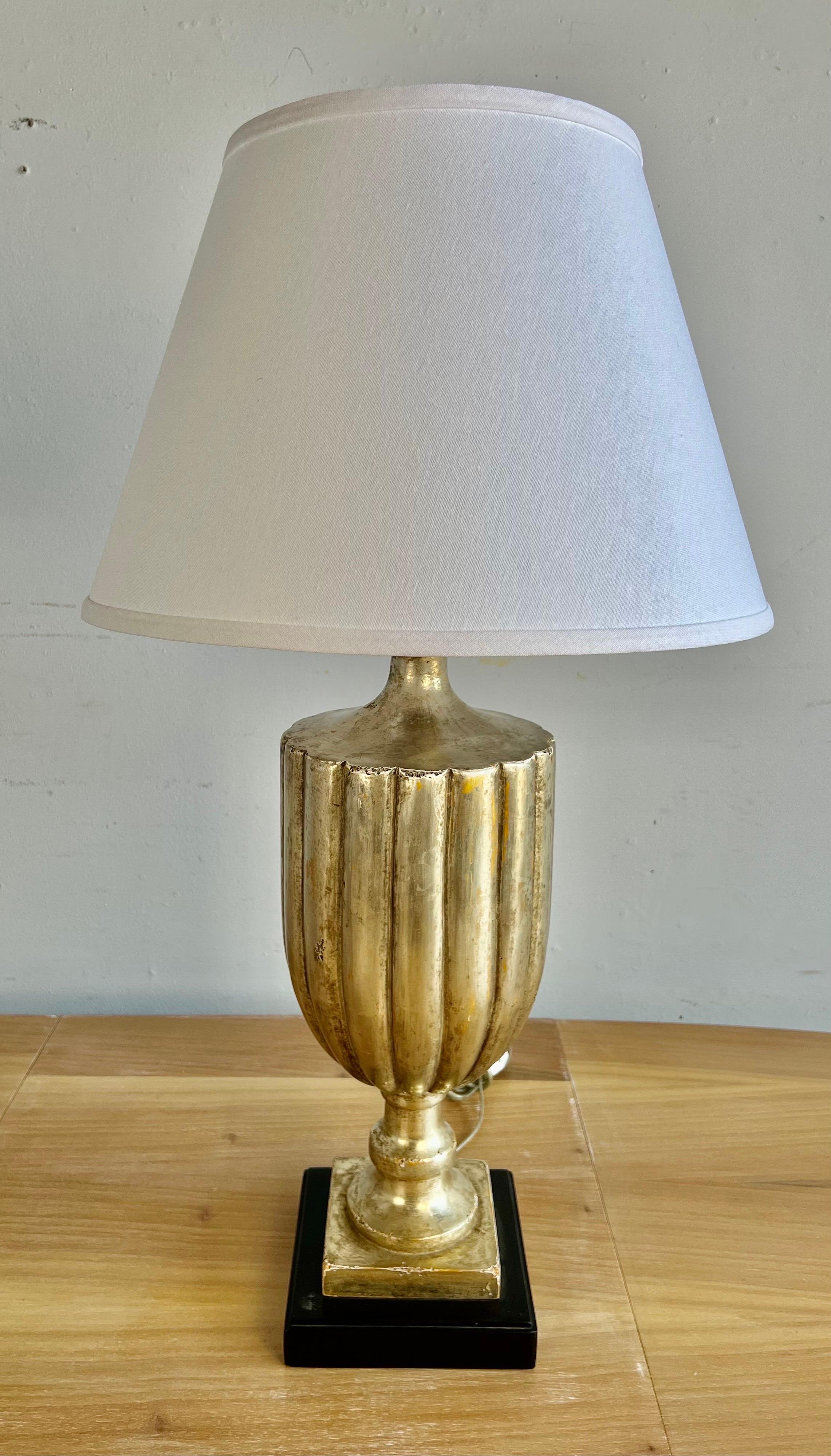 20th Century Pair of Borghese Fluted Urn Lamps w/ Linen Shades For Sale