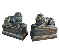Pair of Borghese Style Lion Bookends Decorative Statues