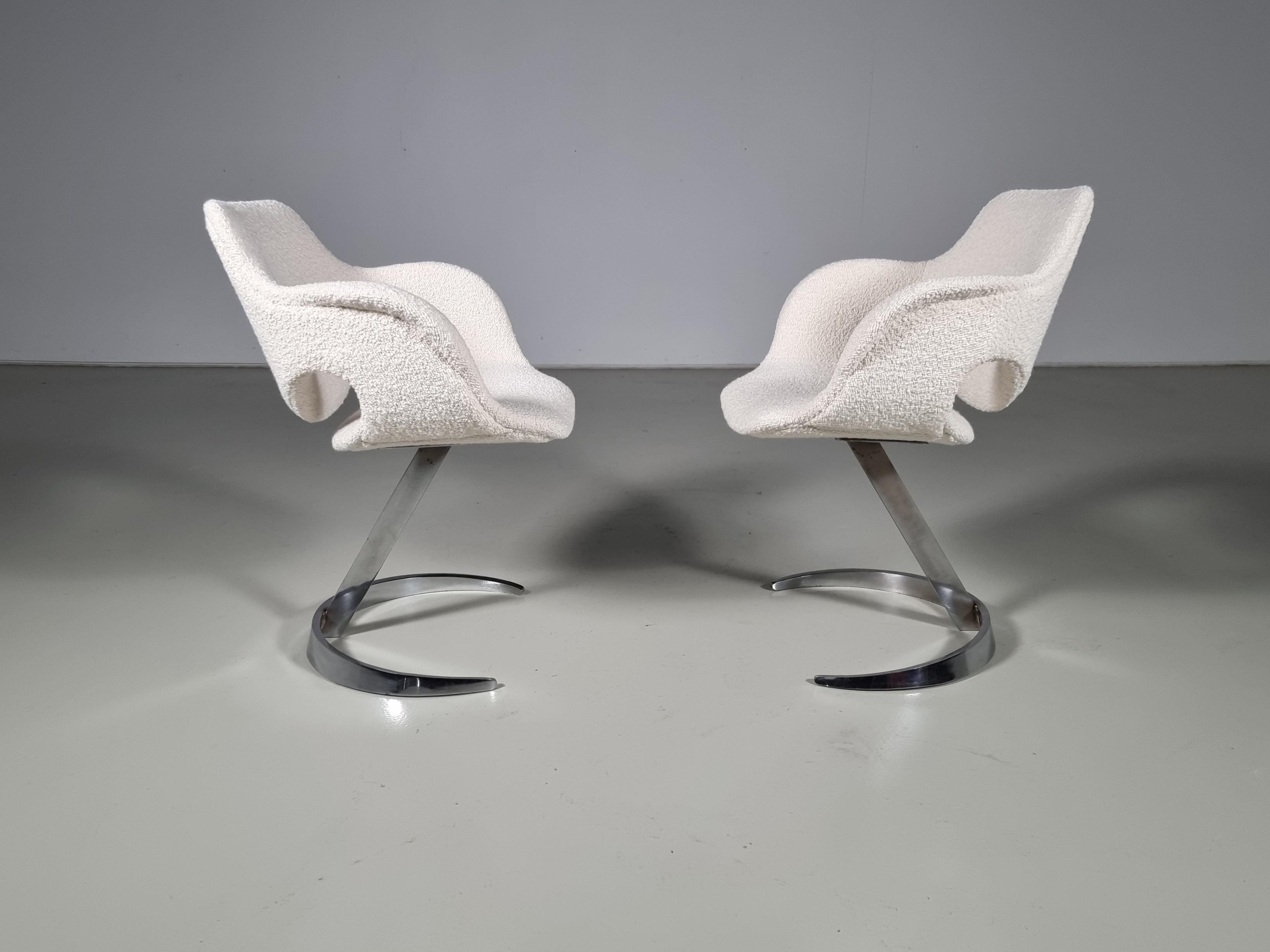 Space Age Boris Tabacoff Scimitar Chairs in bouclé, Mobilier Modulaire Moderne 'MMM' For Sale