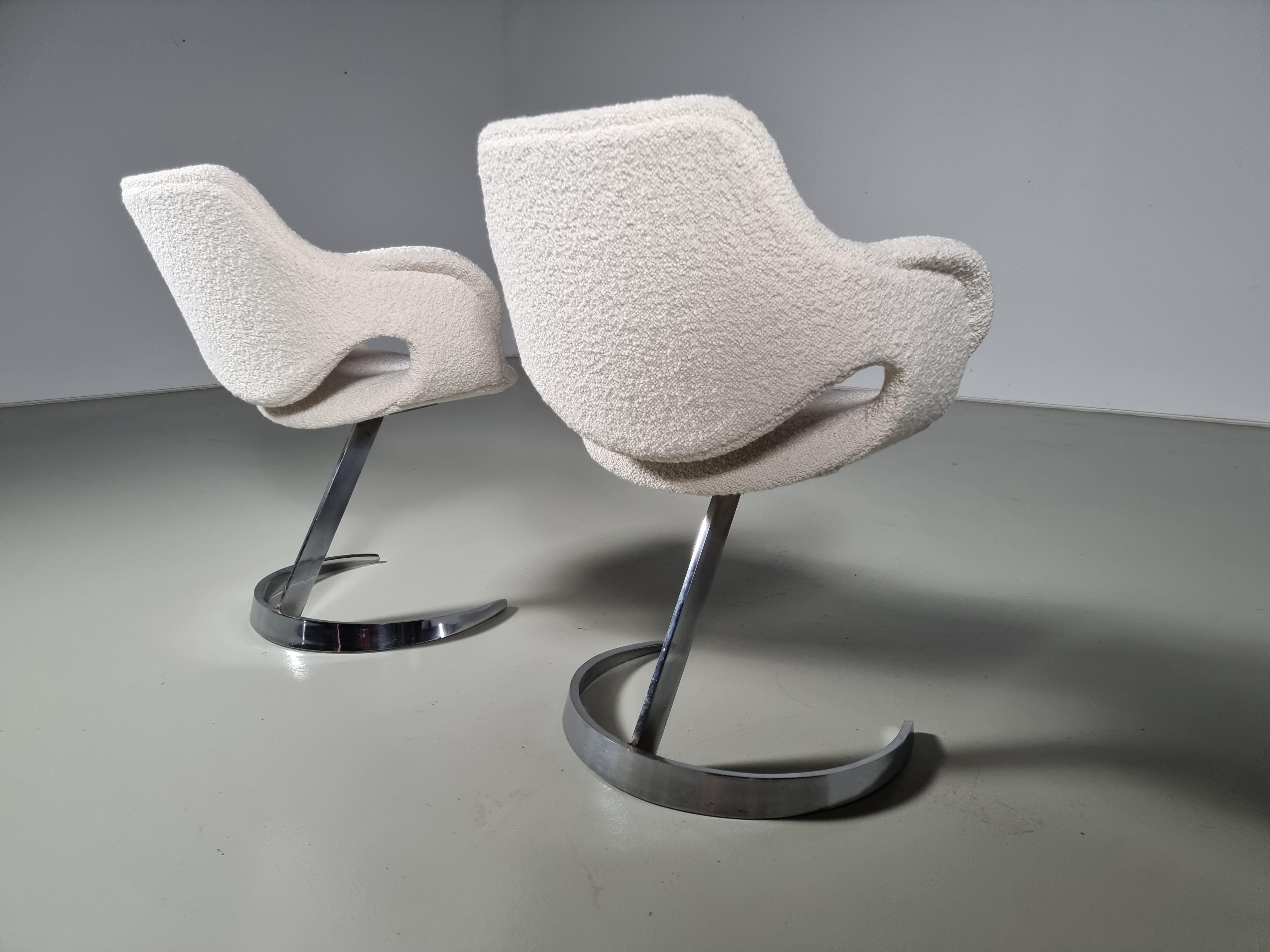 Mid-20th Century Boris Tabacoff Scimitar Chairs in bouclé, Mobilier Modulaire Moderne 'MMM' For Sale