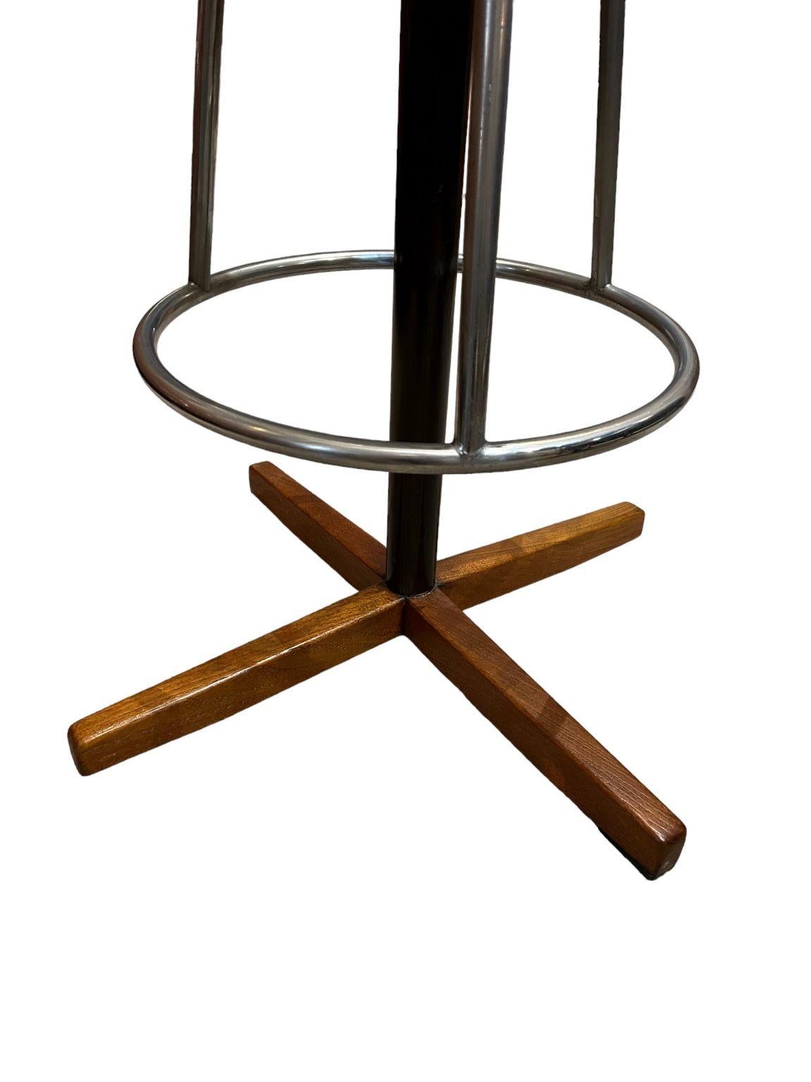 Pair Of Borje Johanson Teak & Chrome bar stools for Johanson Design. In Good Condition For Sale In Bernville, PA