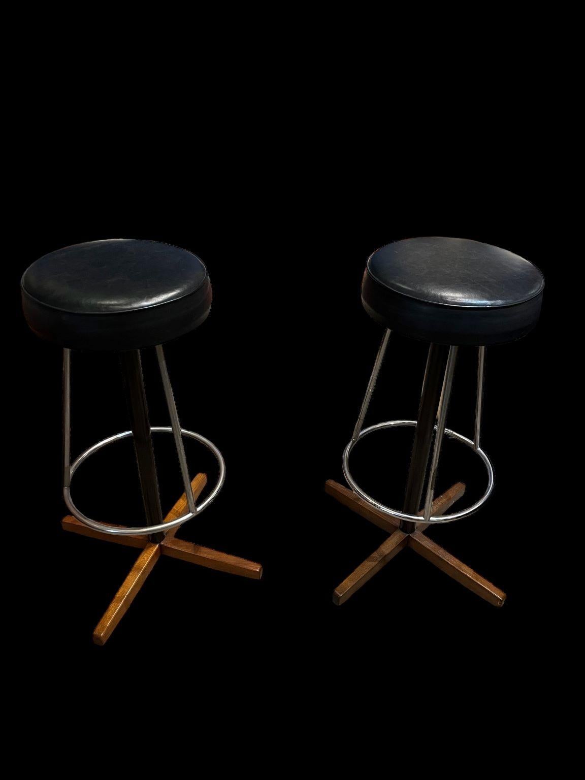 Pair Of Borje Johanson Teak & Chrome bar stools for Johanson Design. For Sale 1