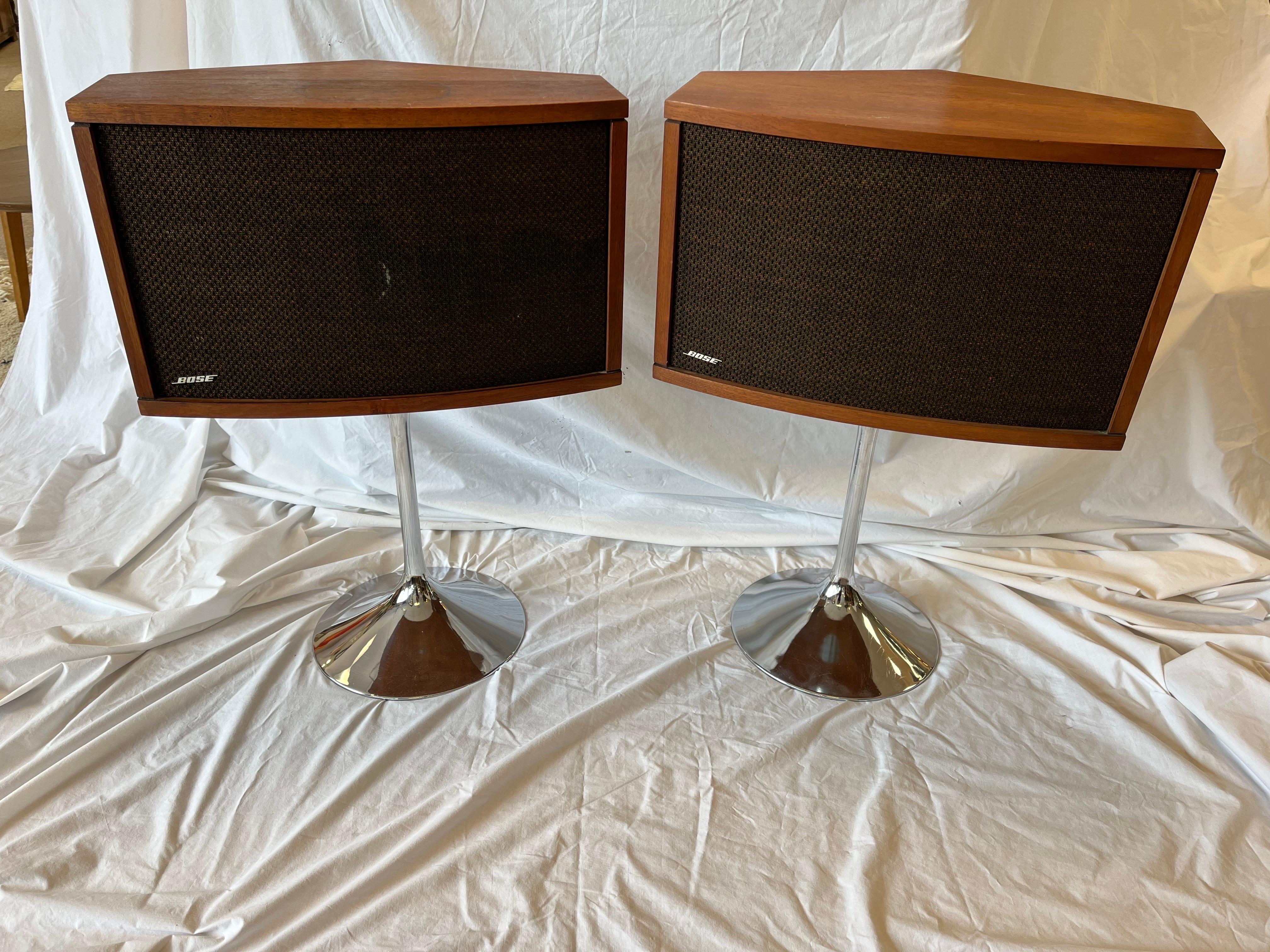 Pair of Bose 901 Chrome Tulip Base Speakers Reflecting and Direct Discontinued  10