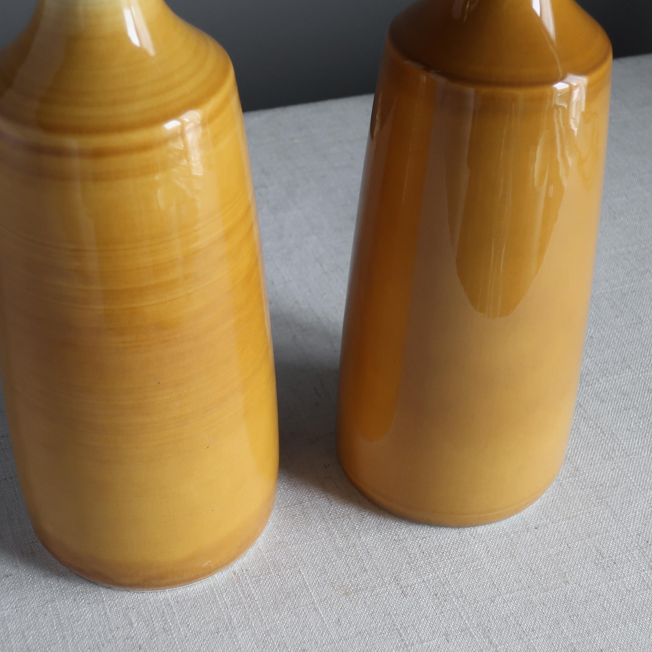 Canadian Pair of Bostlund Small Yellow Ceramic Lamps, Danish Modern Stoneware