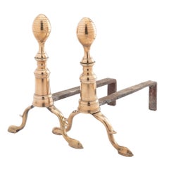 Pair of Boston cast brass lemon top andirons, 1790