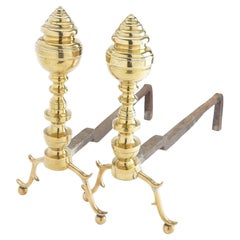 Pair of Boston cast brass andirons, 1815-25