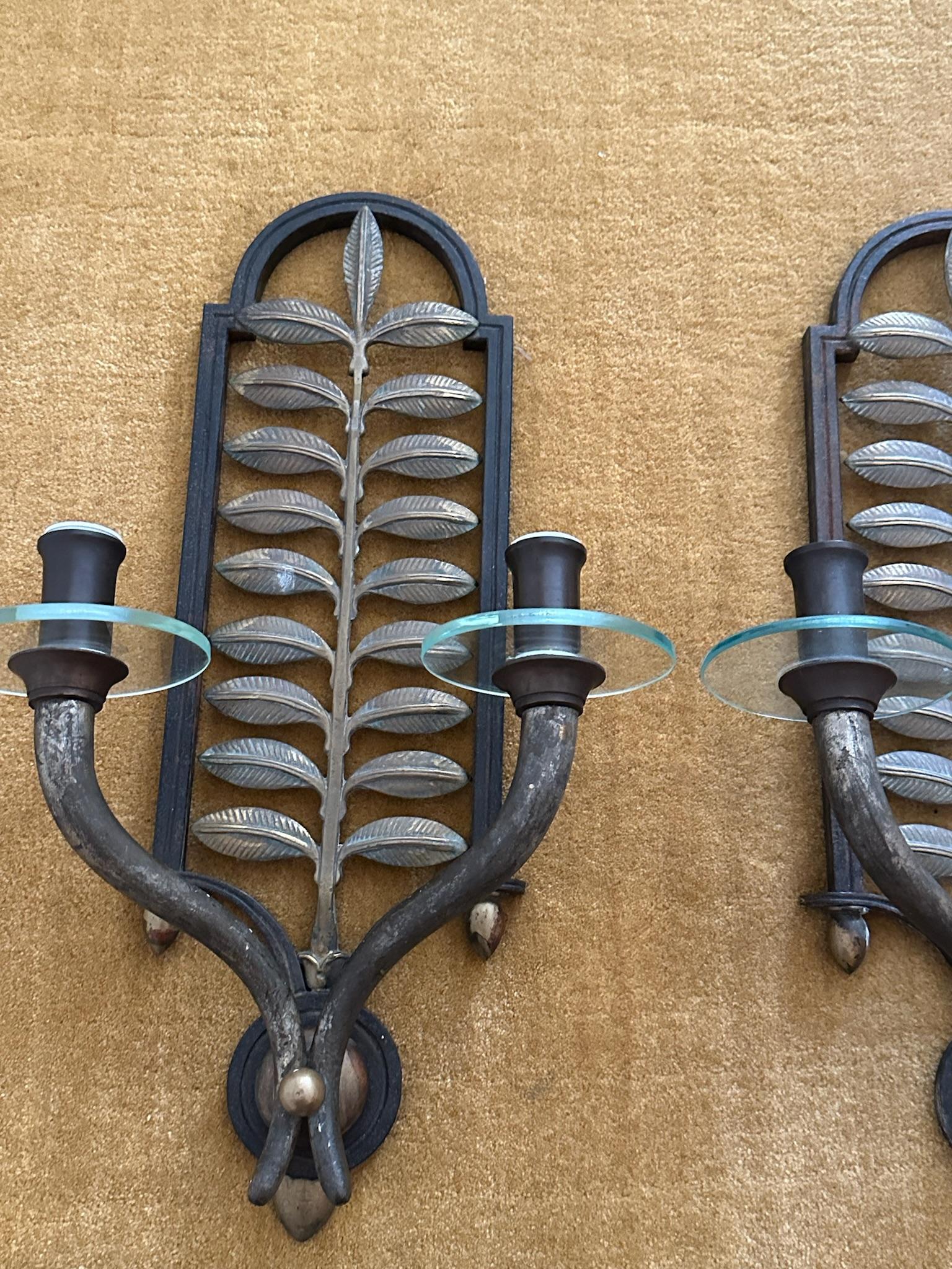 French Pair of Botanical Bronze Sconces