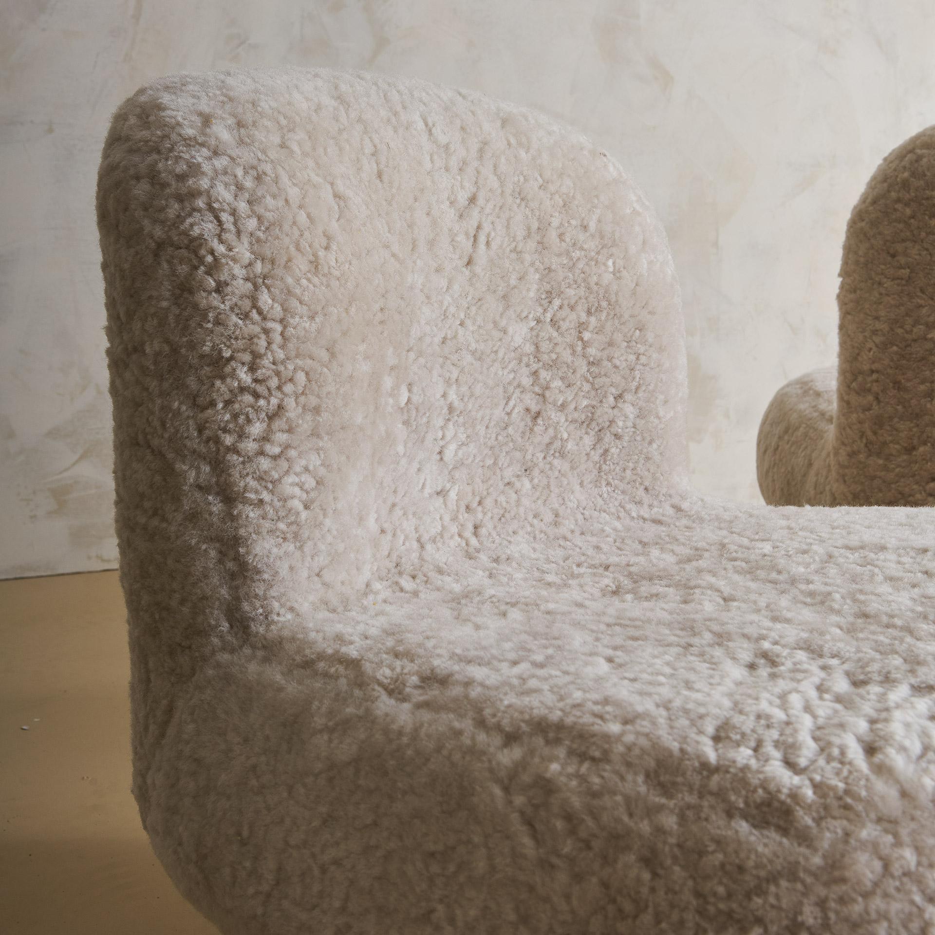 Italian Pair of Botolo Chairs by Cini Boeri for Arflex in Shearling
