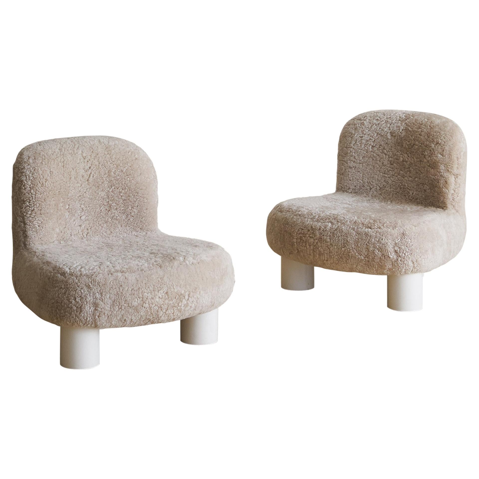 Pair of Botolo Chairs by Cini Boeri for Arflex in Shearling