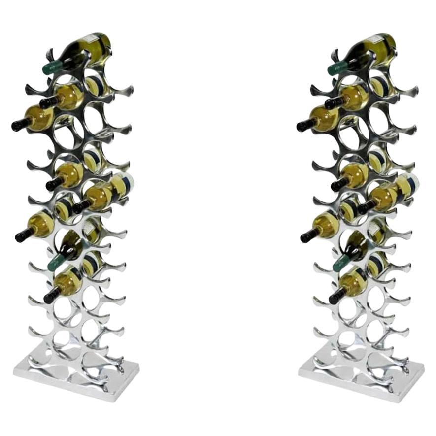 Pair of Bottle Racks, Polished Aluminium, Contemporary Design. For Sale