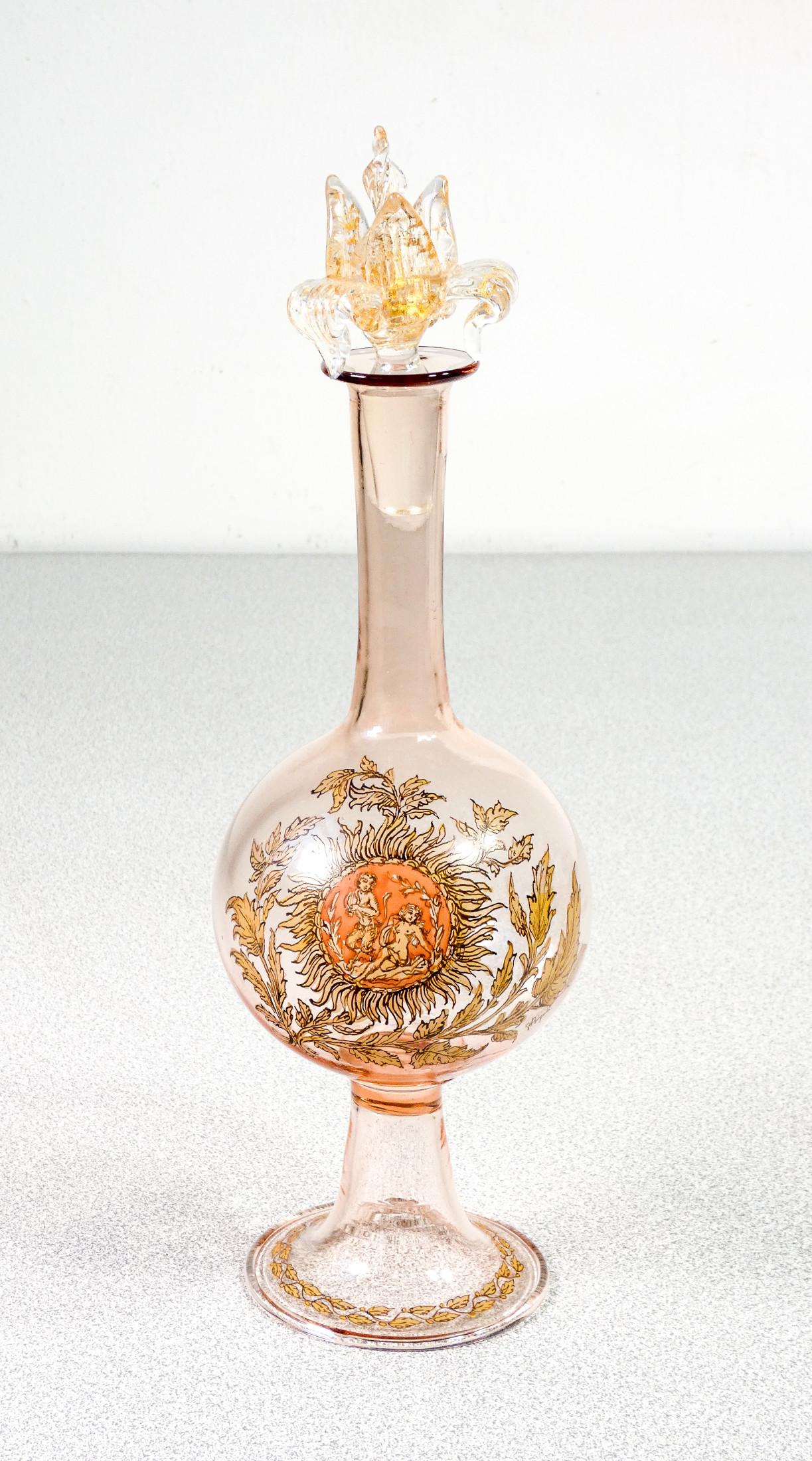 italien Paire de bouteilles en verre de Murano soufflé, début du 20e siècle en vente