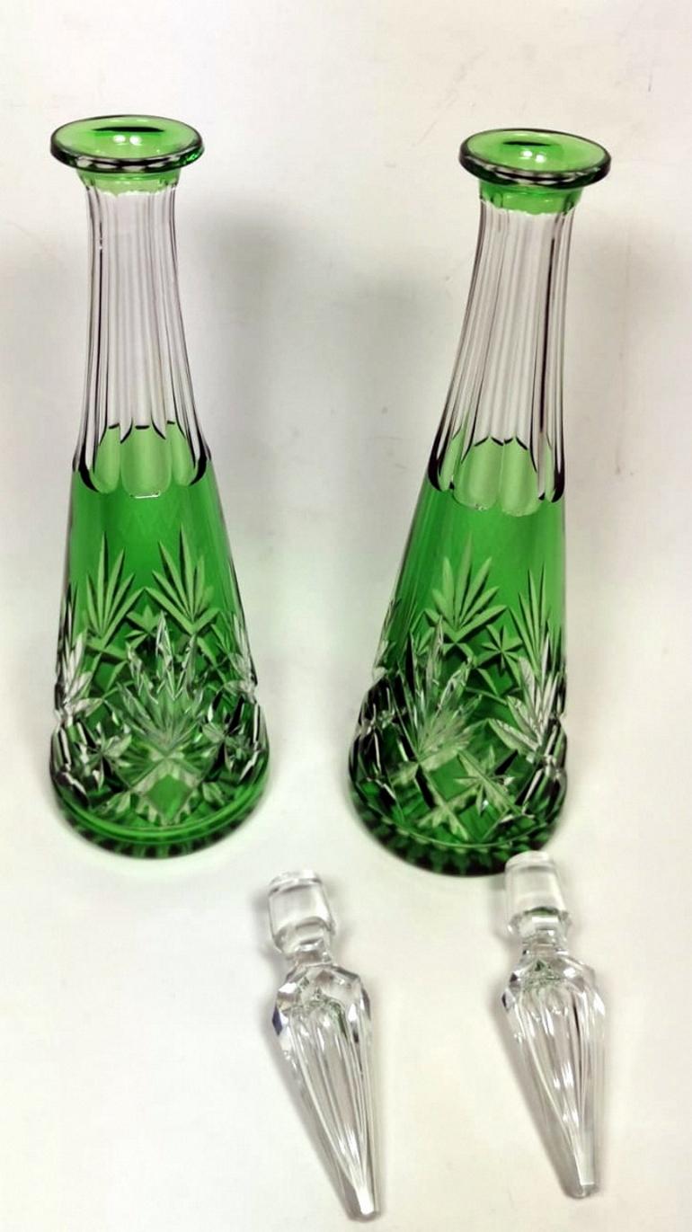 Pair of French  Green Lead and Handcut Crystal Decanter   3
