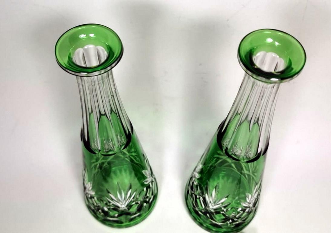 Pair of French  Green Lead and Handcut Crystal Decanter   4