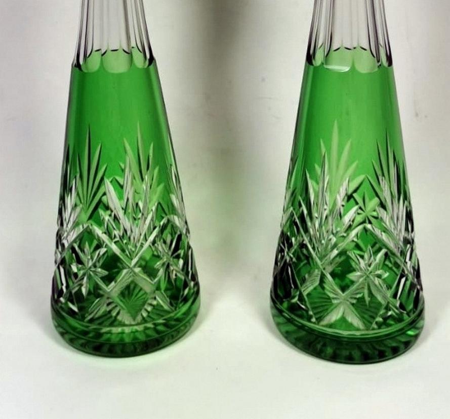 Louis XVI Pair of French  Green Lead and Handcut Crystal Decanter  