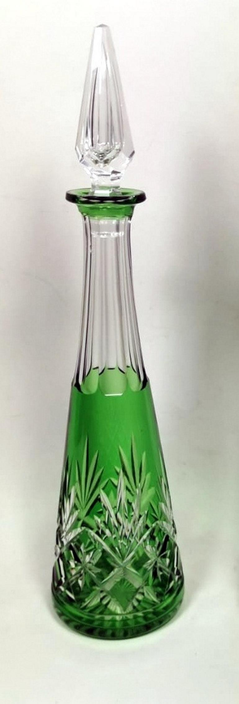 Pair of French  Green Lead and Handcut Crystal Decanter In Good Condition In Prato, Tuscany