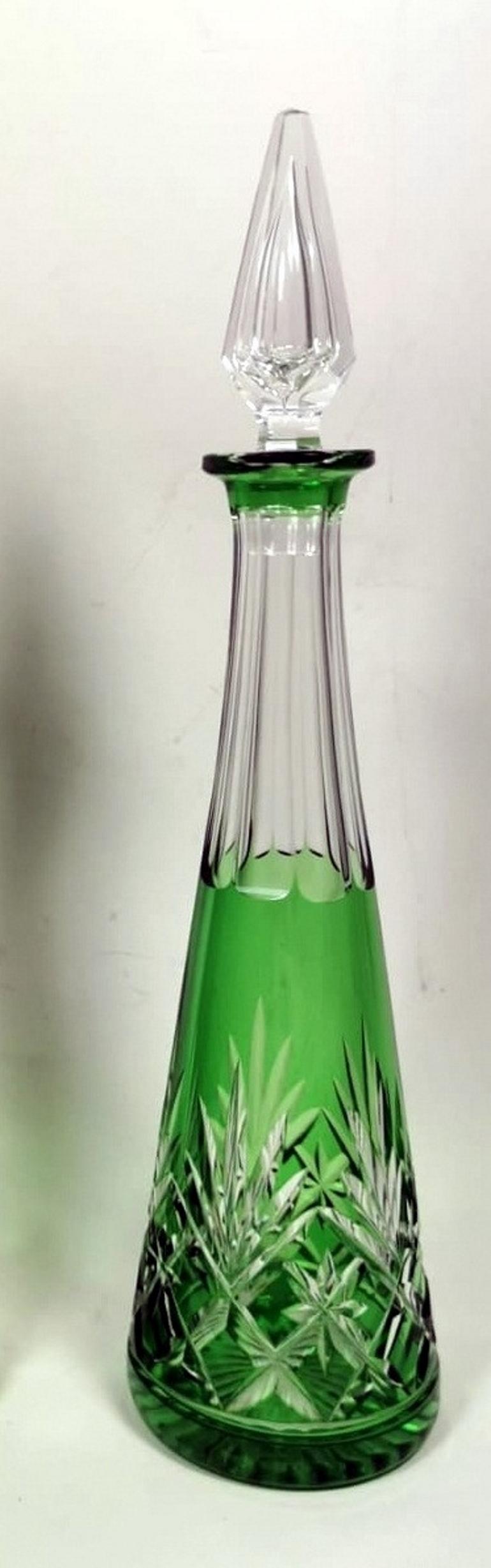 20th Century Pair of French  Green Lead and Handcut Crystal Decanter