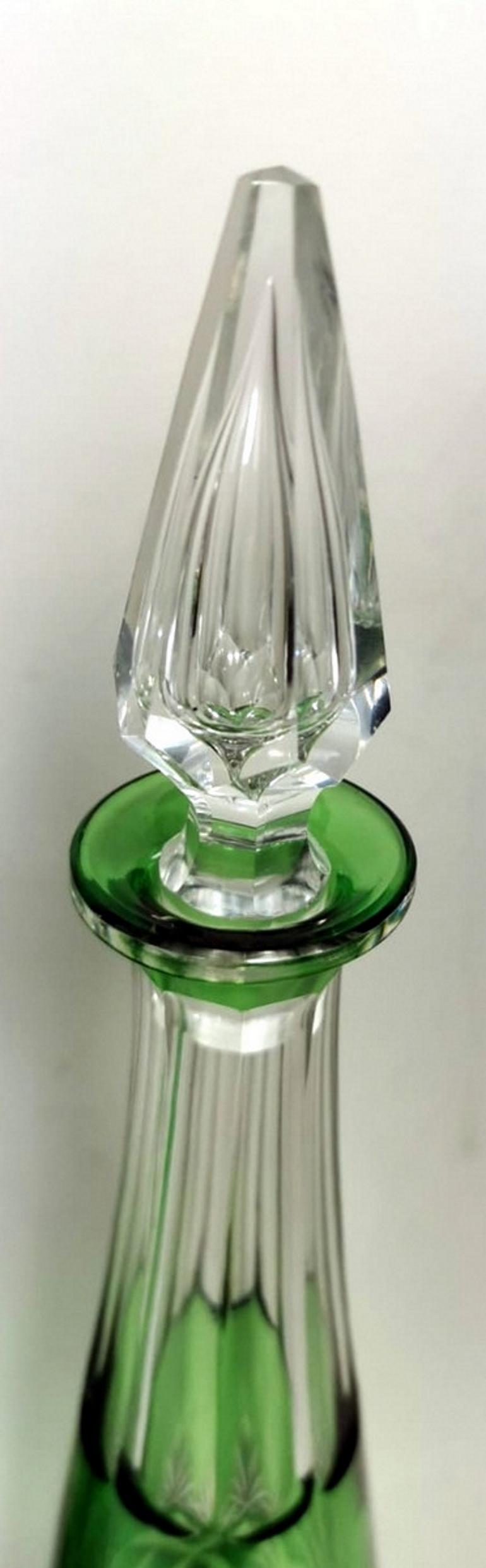 Pair of French  Green Lead and Handcut Crystal Decanter   1