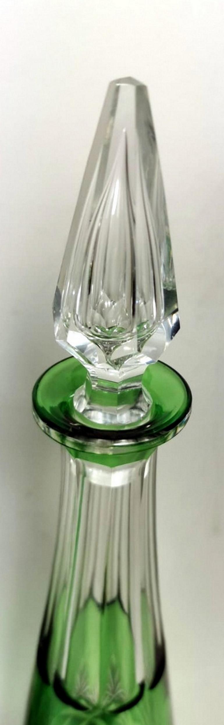 Pair of French  Green Lead and Handcut Crystal Decanter 1