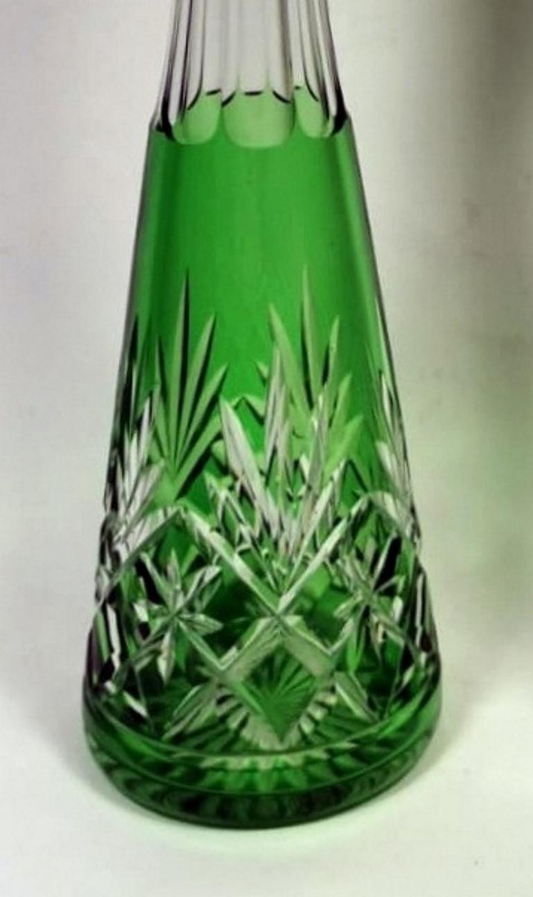 Pair of French  Green Lead and Handcut Crystal Decanter   2