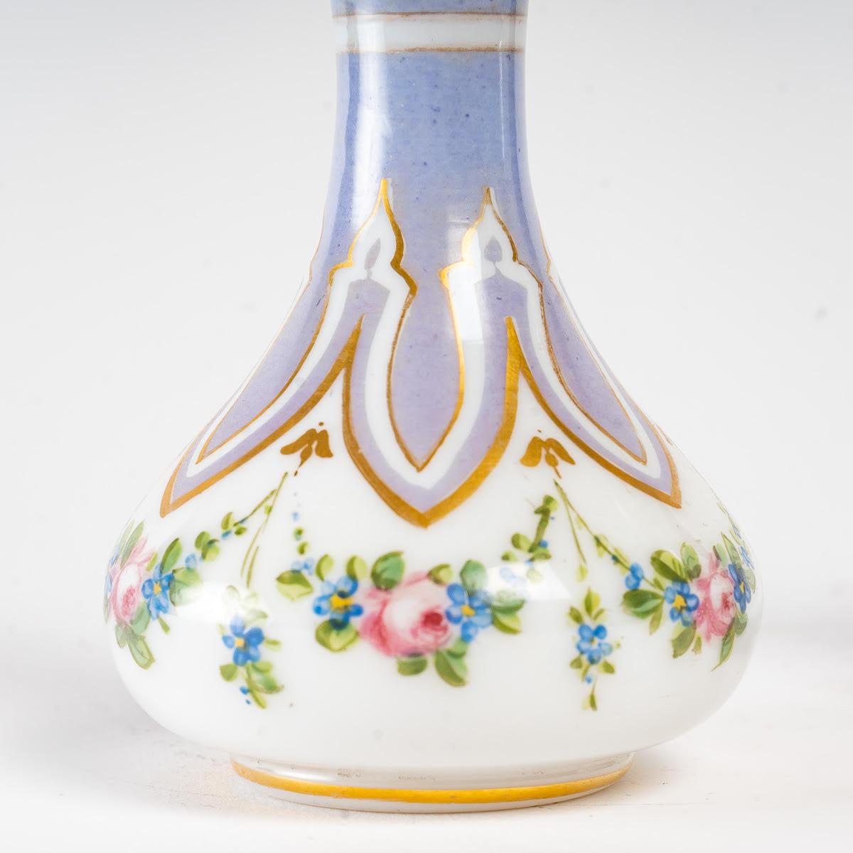 19th Century Pair of Bottles in Painted and Gilded Opaline, Napoleon III period For Sale