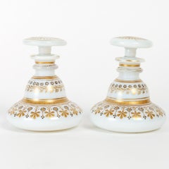 Pair of Bottles in white Enameled Opaline, Charles X Period.