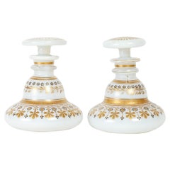 Pair of Bottles in white Enameled Opaline, Charles X Period.