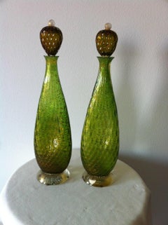 Pair of Bottles with Murano Glass Stopper production "Seguso Vetri d'Arte"