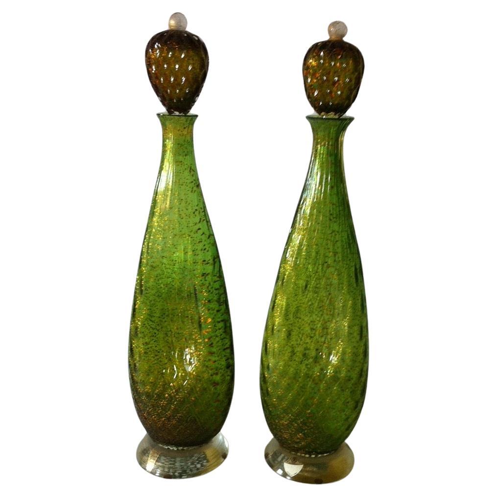 Pair of Bottles with Murano Glass Stopper production "Seguso Vetri d'Arte" For Sale