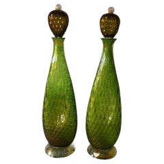 Pair of Bottles with Murano Glass Stopper production "Seguso Vetri d'Arte"