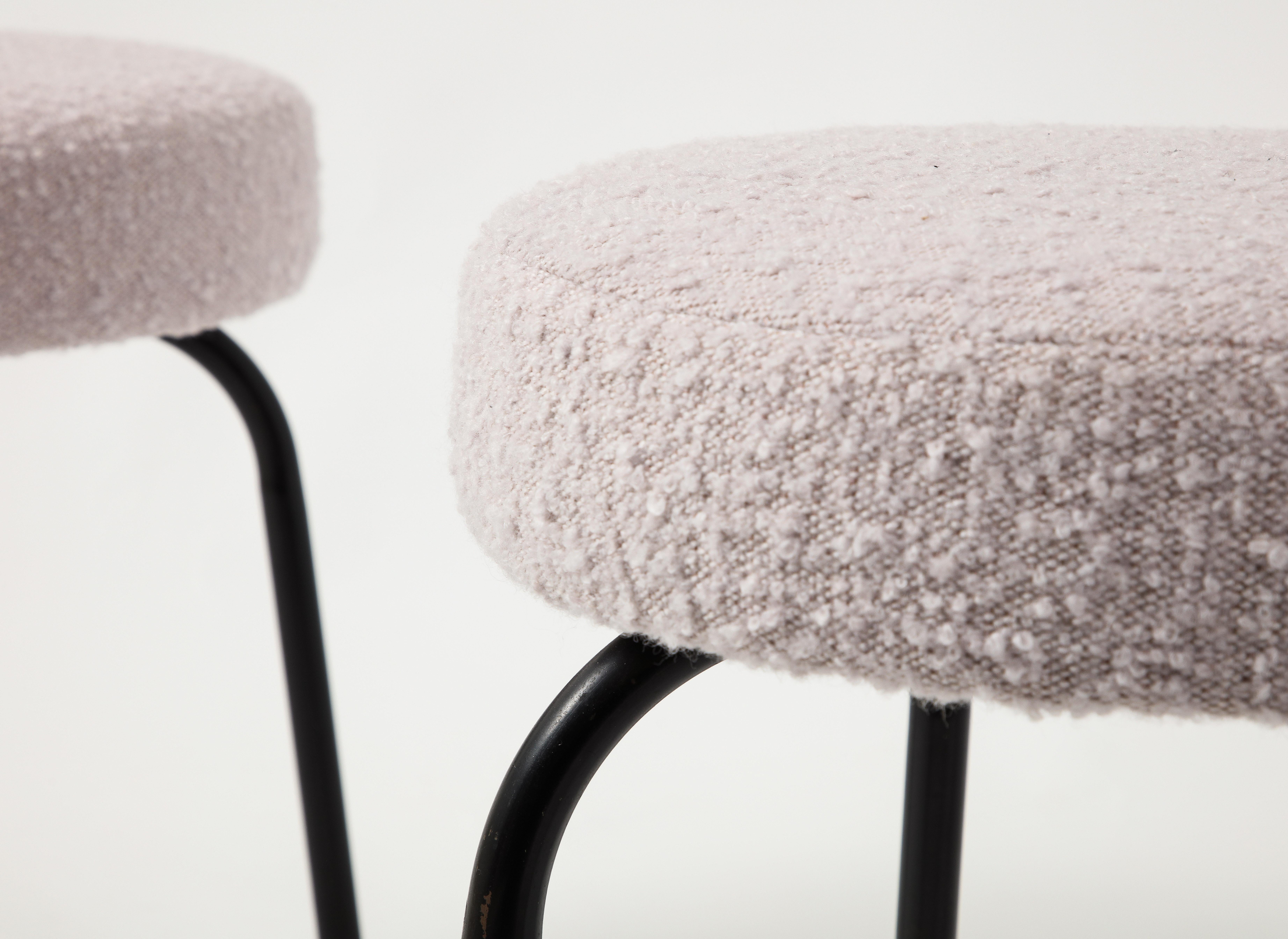 Pair of Boucle & Black Steel Stools, France 1950's For Sale 7