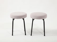 Pair of Boucle & Black Steel Stools, France 1950's