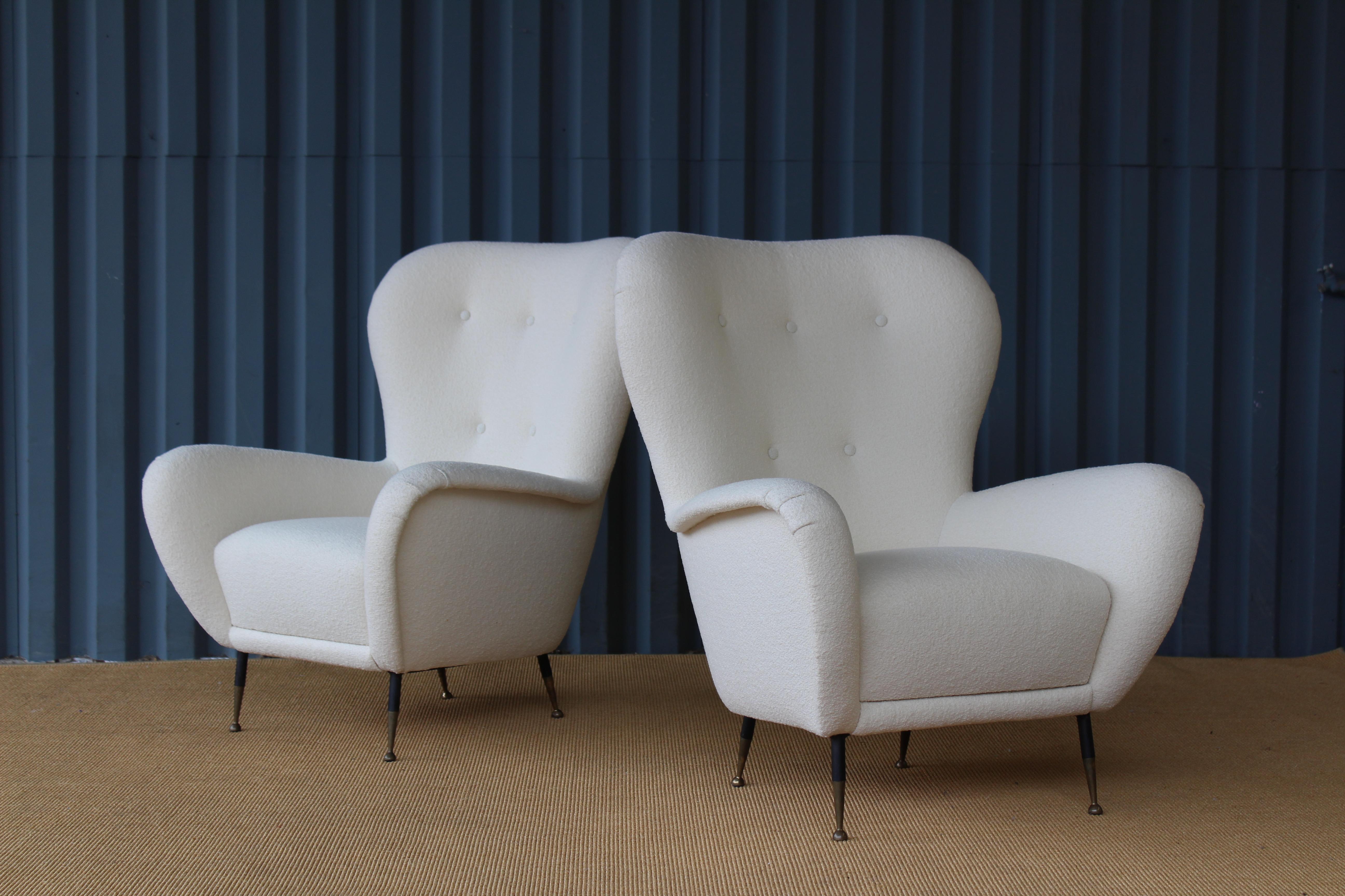Pair of Bouclé Armchairs, Italy, 1950s In Excellent Condition In Los Angeles, CA